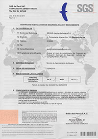 Certificado Evaluacion de SGS para Beagle Agentes de Aduana para Antamina
